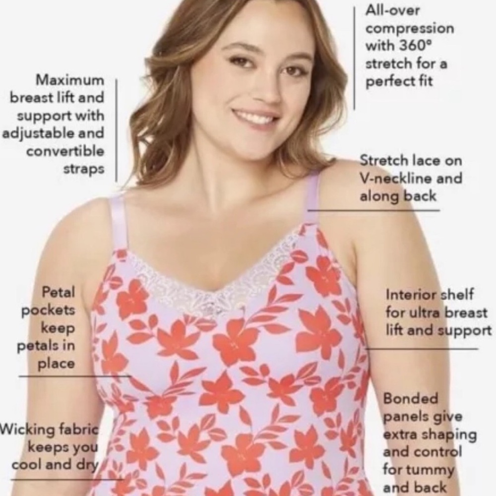 Ruby Ribbon Diva Lace Cami Floral Hibiscus Pink Purple size 42 - Picture 4 of 13